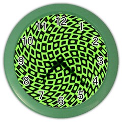 Abstract Black And Green Checkered Pattern Color Wall Clock by SpinnyChairDesigns