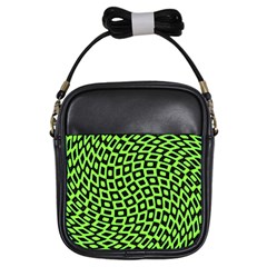 Abstract Black And Green Checkered Pattern Girls Sling Bag by SpinnyChairDesigns