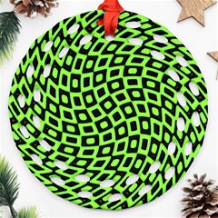 Abstract Black And Green Checkered Pattern Ornament (round Filigree) by SpinnyChairDesigns