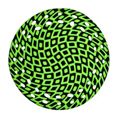 Abstract Black And Green Checkered Pattern Round Filigree Ornament (two Sides) by SpinnyChairDesigns