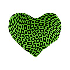 Abstract Black And Green Checkered Pattern Standard 16  Premium Heart Shape Cushions by SpinnyChairDesigns