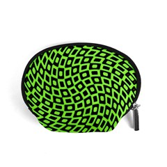 Abstract Black And Green Checkered Pattern Accessory Pouch (small) by SpinnyChairDesigns