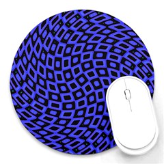 Abstract Black And Purple Checkered Pattern Round Mousepads by SpinnyChairDesigns