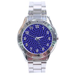 Abstract Black and Purple Checkered Pattern Stainless Steel Analogue Watch