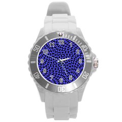 Abstract Black and Purple Checkered Pattern Round Plastic Sport Watch (L)