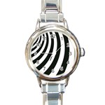 Black and White Zebra Stripes Pattern Round Italian Charm Watch Front