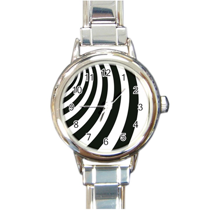 Black and White Zebra Stripes Pattern Round Italian Charm Watch