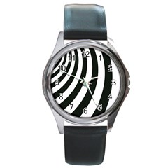 Black And White Zebra Stripes Pattern Round Metal Watch