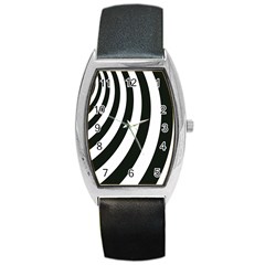 Black And White Zebra Stripes Pattern Barrel Style Metal Watch by SpinnyChairDesigns