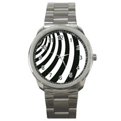 Black And White Zebra Stripes Pattern Sport Metal Watch by SpinnyChairDesigns