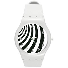 Black And White Zebra Stripes Pattern Round Plastic Sport Watch (m) by SpinnyChairDesigns