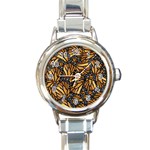 Monarch Butterfly Wings Pattern Round Italian Charm Watch Front