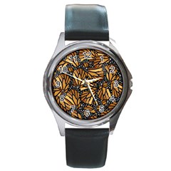 Monarch Butterfly Wings Pattern Round Metal Watch by SpinnyChairDesigns