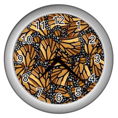 Monarch Butterfly Wings Pattern Wall Clock (silver) by SpinnyChairDesigns