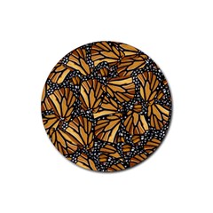 Monarch Butterfly Wings Pattern Rubber Round Coaster (4 Pack)  by SpinnyChairDesigns