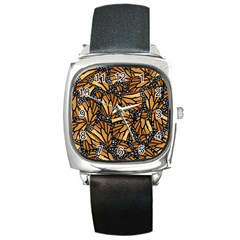 Monarch Butterfly Wings Pattern Square Metal Watch by SpinnyChairDesigns