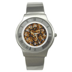 Monarch Butterfly Wings Pattern Stainless Steel Watch by SpinnyChairDesigns