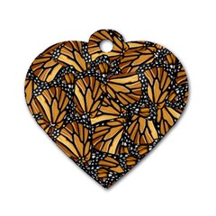 Monarch Butterfly Wings Pattern Dog Tag Heart (two Sides) by SpinnyChairDesigns