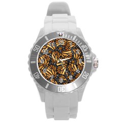 Monarch Butterfly Wings Pattern Round Plastic Sport Watch (l) by SpinnyChairDesigns