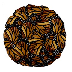 Monarch Butterfly Wings Pattern Large 18  Premium Round Cushions by SpinnyChairDesigns