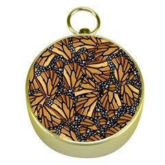 Monarch Butterfly Wings Pattern Gold Compasses by SpinnyChairDesigns