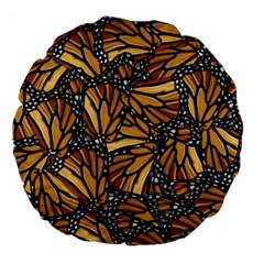 Monarch Butterfly Wings Pattern Large 18  Premium Flano Round Cushions by SpinnyChairDesigns