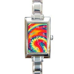 Colorful Dark Tie Dye Pattern Rectangle Italian Charm Watch by SpinnyChairDesigns