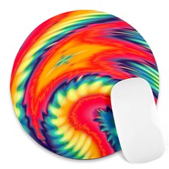 Colorful Dark Tie Dye Pattern Round Mousepads by SpinnyChairDesigns