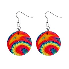 Colorful Dark Tie Dye Pattern Mini Button Earrings by SpinnyChairDesigns