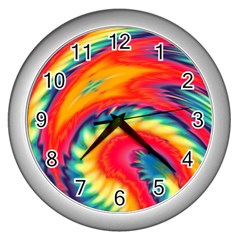 Colorful Dark Tie Dye Pattern Wall Clock (silver) by SpinnyChairDesigns