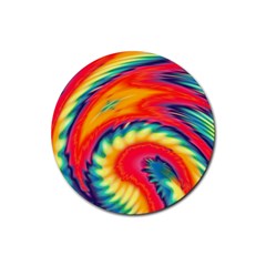 Colorful Dark Tie Dye Pattern Rubber Round Coaster (4 Pack)  by SpinnyChairDesigns