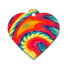 Colorful Dark Tie Dye Pattern Dog Tag Heart (two Sides) by SpinnyChairDesigns