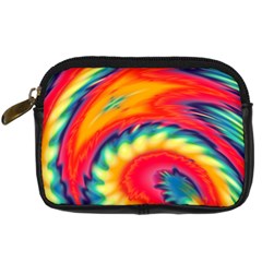 Colorful Dark Tie Dye Pattern Digital Camera Leather Case by SpinnyChairDesigns