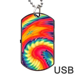 Colorful Dark Tie Dye Pattern Dog Tag Usb Flash (two Sides) by SpinnyChairDesigns