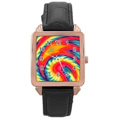 Colorful Dark Tie Dye Pattern Rose Gold Leather Watch  by SpinnyChairDesigns