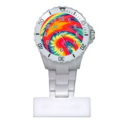 Colorful Dark Tie Dye Pattern Plastic Nurses Watch by SpinnyChairDesigns