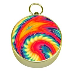 Colorful Dark Tie Dye Pattern Gold Compasses by SpinnyChairDesigns