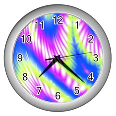 Colorful Blue Purple Pastel Tie Dye Pattern Wall Clock (Silver)