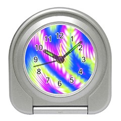 Colorful Blue Purple Pastel Tie Dye Pattern Travel Alarm Clock by SpinnyChairDesigns