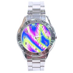 Colorful Blue Purple Pastel Tie Dye Pattern Stainless Steel Analogue Watch by SpinnyChairDesigns