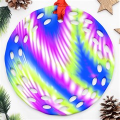 Colorful Blue Purple Pastel Tie Dye Pattern Ornament (round Filigree) by SpinnyChairDesigns