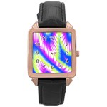 Colorful Blue Purple Pastel Tie Dye Pattern Rose Gold Leather Watch  Front