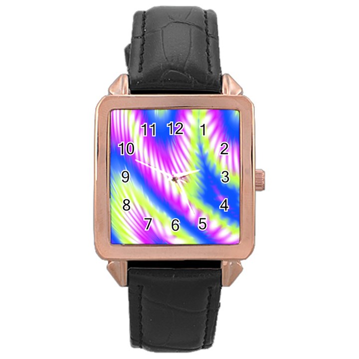 Colorful Blue Purple Pastel Tie Dye Pattern Rose Gold Leather Watch 