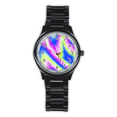 Colorful Blue Purple Pastel Tie Dye Pattern Stainless Steel Round Watch by SpinnyChairDesigns