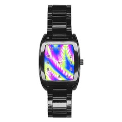 Colorful Blue Purple Pastel Tie Dye Pattern Stainless Steel Barrel Watch by SpinnyChairDesigns