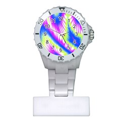 Colorful Blue Purple Pastel Tie Dye Pattern Plastic Nurses Watch by SpinnyChairDesigns