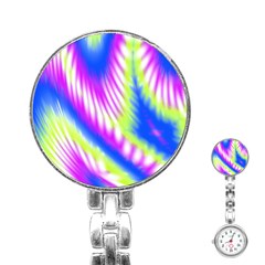 Colorful Blue Purple Pastel Tie Dye Pattern Stainless Steel Nurses Watch by SpinnyChairDesigns