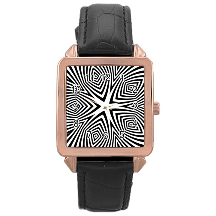 Abstract Zebra Stripes Pattern Rose Gold Leather Watch 