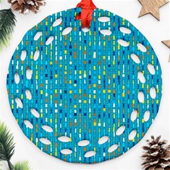 Aqua Blue Artsy Beaded Weave Pattern Round Filigree Ornament (two Sides) by SpinnyChairDesigns