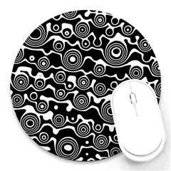 Abstract Black And White Bubble Pattern Round Mousepads by SpinnyChairDesigns